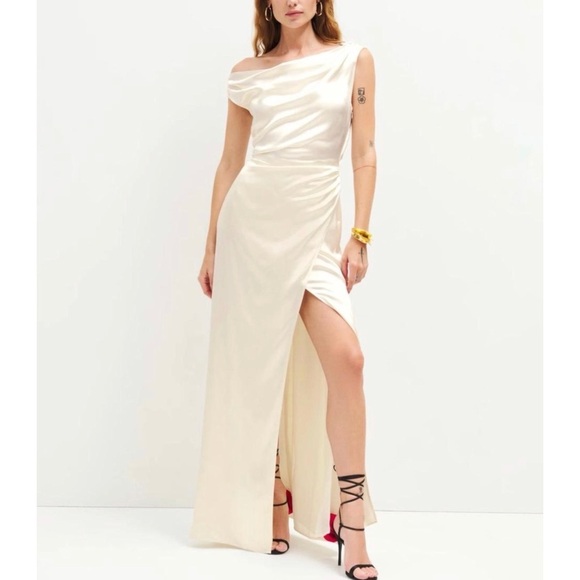 Reformation Ivory Poema Silk Off-Shoulder Dress (Brida) - Picture 1 of 8